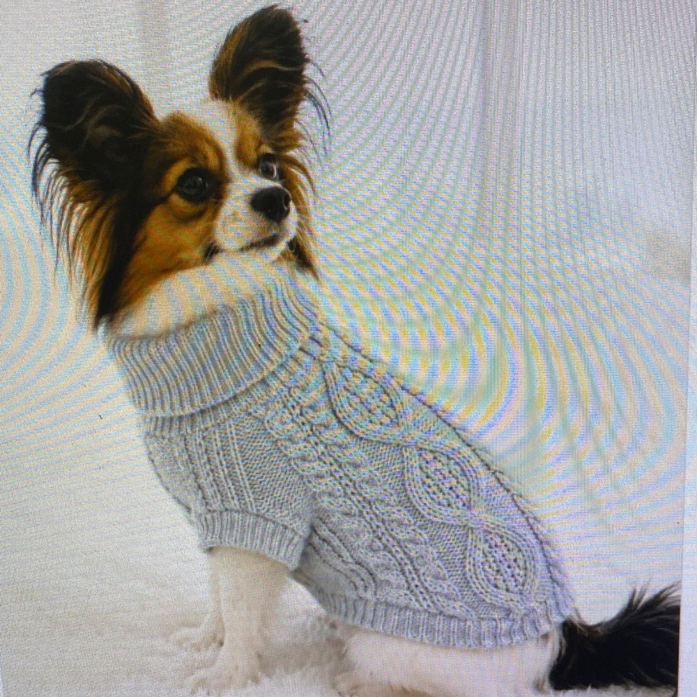 Classic Cable Knit Dog Sweater - Light Gray